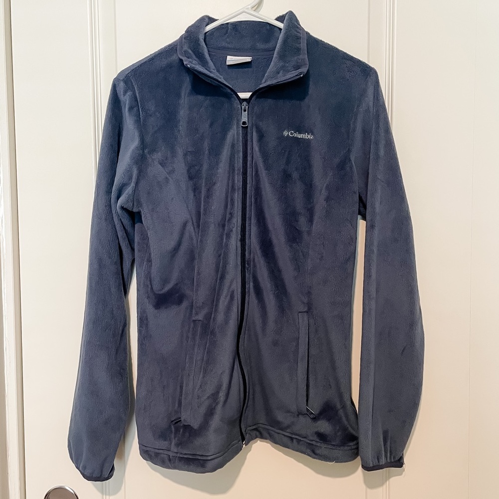 COLUMBIA slate blue fuzzy zip up jacket